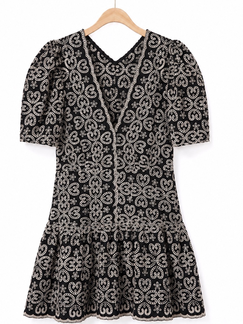 Sandro Angeles Embroidered Guipure Mini Dress Black Ivory L - Picture 2 of 9